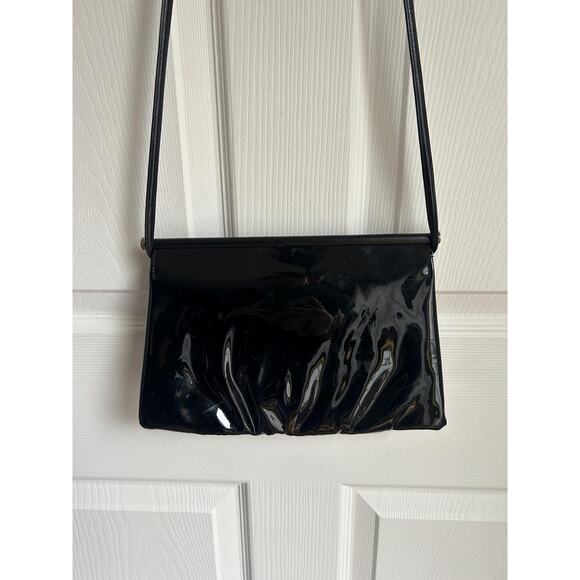 Vintage Black Patent Leather Evening Purse | Black Leather Shoulder Bag - Picture 6 of 6